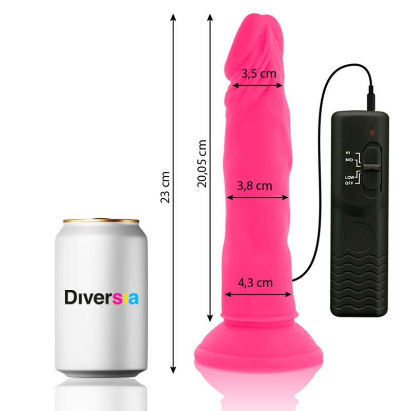 DIVERSIA - Dildo Souple Avec Vibration Rose 23 Cm -O- 4.3 Cm