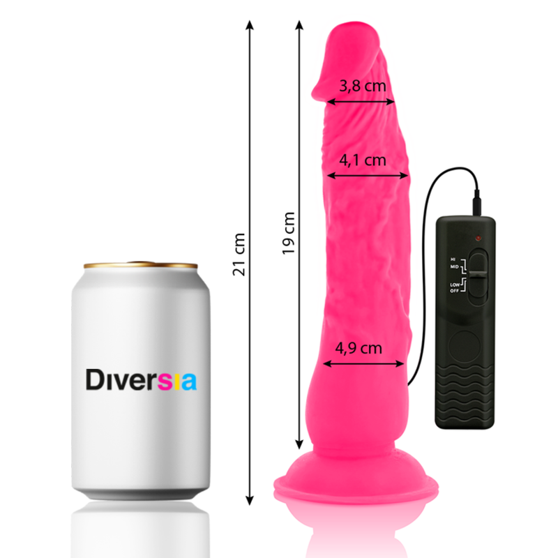 DIVERSIA DILDO VIBRANT FLEXIBLE ROSE 21 CM -O- 4.9 CM — vue détaillée