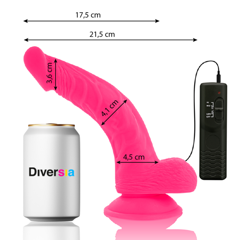 DIVERSIA DILDO VIBRANT FLEXIBLE ROSE 21.5 CM -O- 4.5 CM — vue détaillée