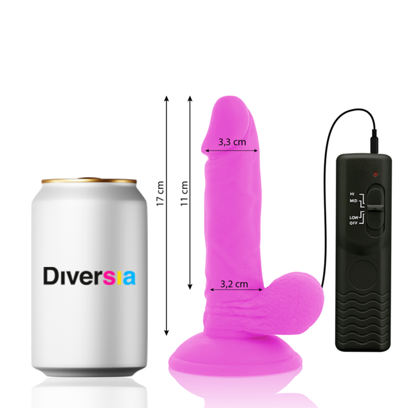DIVERSIA DILDO VIBRANT FLEXIBLE VIOLET 17 CM -O- 3.3 CM — vue détaillée