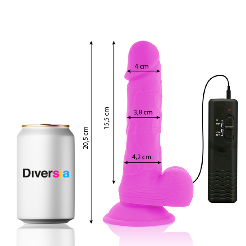 DIVERSIA DILDO VIBRANT FLEXIBLE VIOLET 20.5 CM -O- 4.2 CM — vue détaillée