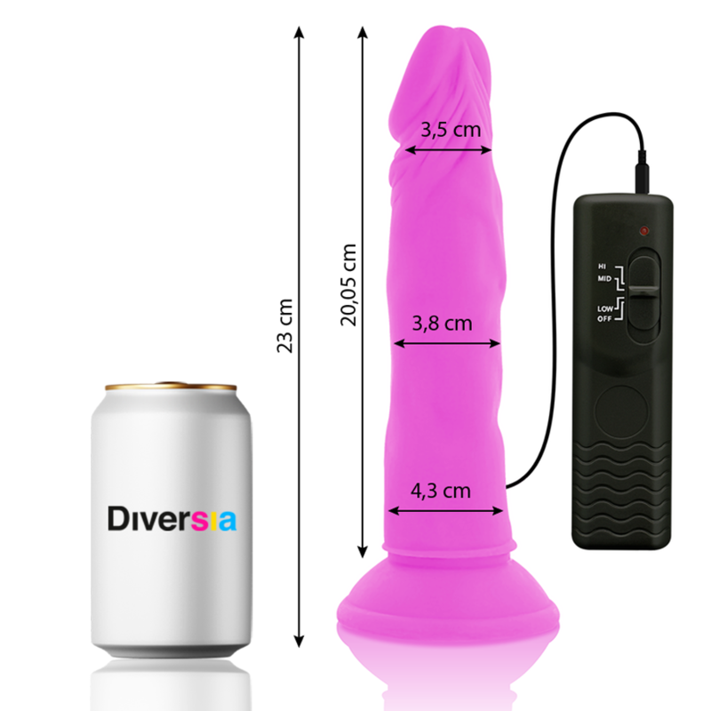 DIVERSIA DILDO VIBRANT FLEXIBLE VIOLET 23 CM -O- 4.3 CM — vue détaillée