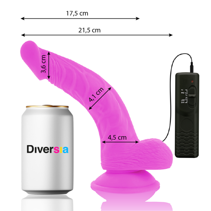 DIVERSIA - Flexible Vibrating Dildo Violet 21.5 cm -O- 4.5 cm