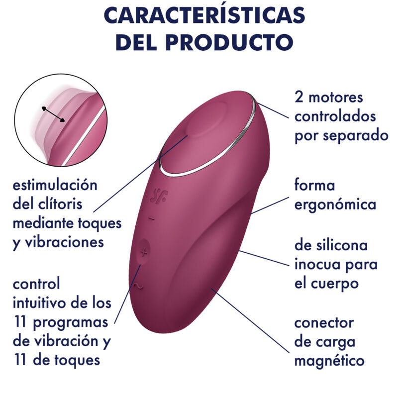 SATISFYER LAYONS TAP & CLIMAX 1 VIBRATEUR LAY-ON ROUGE — accessoires inclus