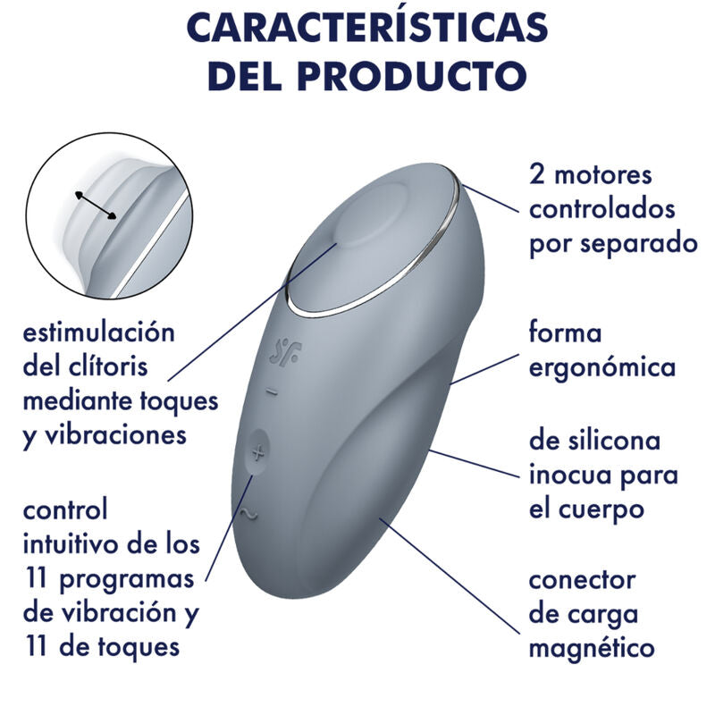 SATISFYER LAYONS TAP & CLIMAX 1 VIBRATEUR LAY-ON GRIS — accessoires inclus