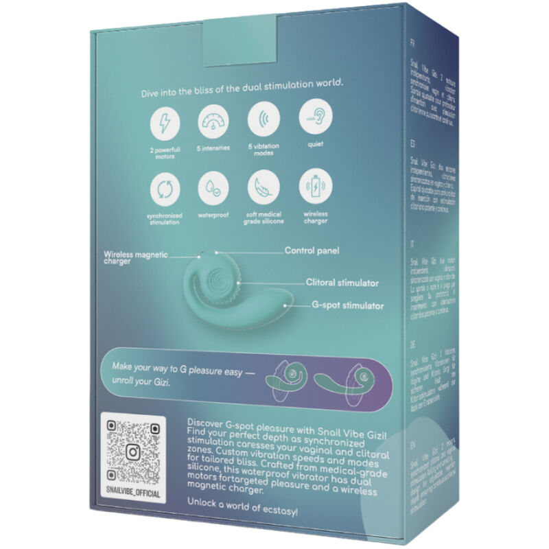 SNAIL VIBE Stimulateur Double Gizi Turquoise — accessoires inclus