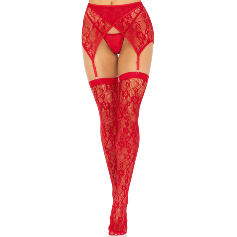 LEG AVENUE HOSIERY Cuisses Dentelles & Jarretelles Rouge — vue arrière