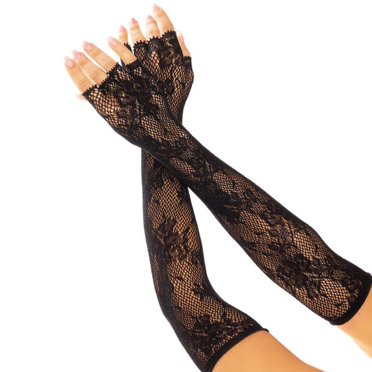 LEG AVENUE HOSIERY Gants Sans Doigts Reseau Floral Noir - Aura Intime