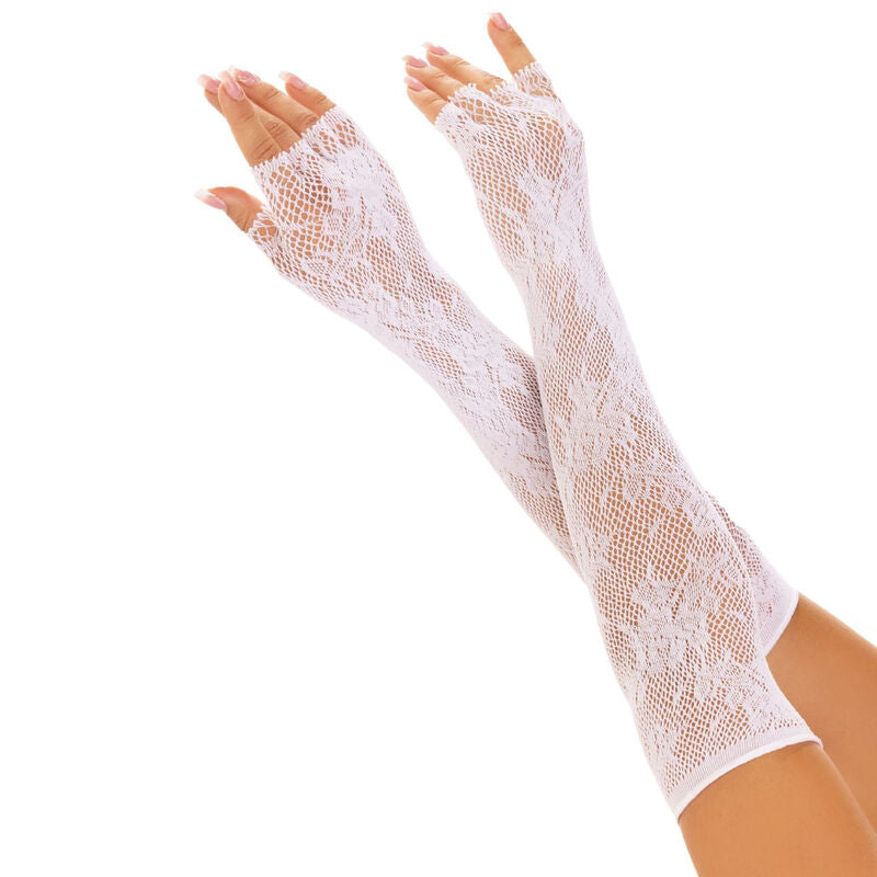 LEG AVENUE HOSIERY Gants Sans Doigts Reseau Floral Blancs - Aura Intime