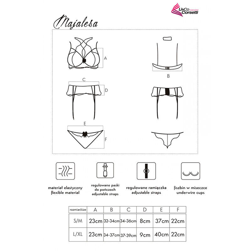 LIVCO CORSETTI SETS Majalesa Lc 90526 Soutien-Gorge + Jarretière + Culotte Noir — accessoires inclus