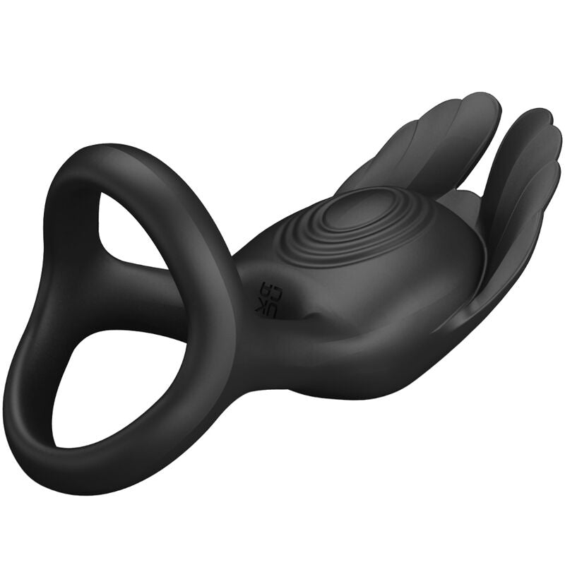 PRETTY LOVE MALE SILAS ANNEAU PÉNIS VIBRANT 7 VIBRATIONS SILICONE NOIR — accessoires inclus