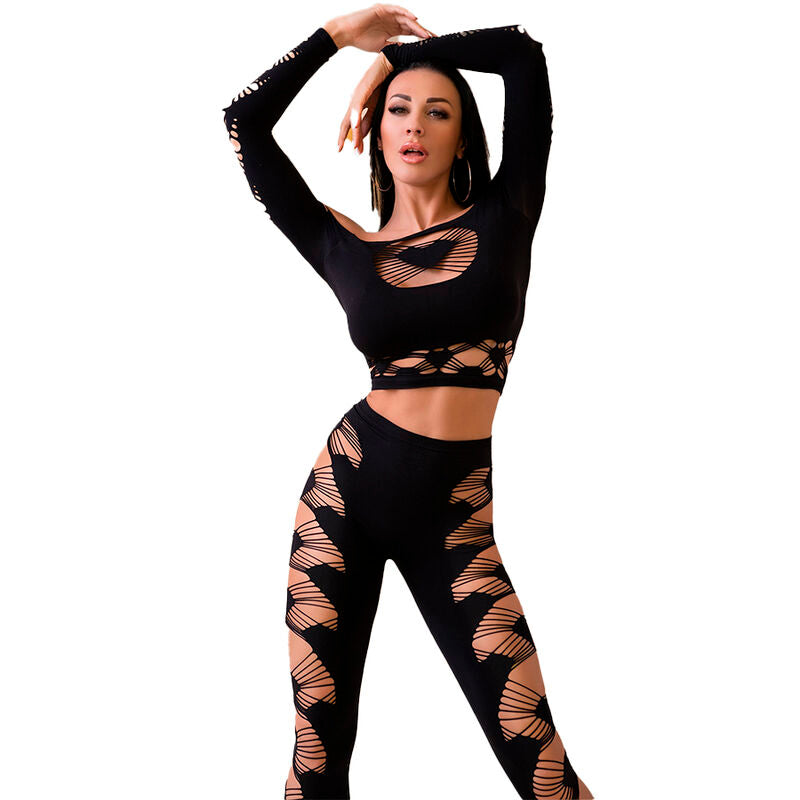 CHILIROSE SETS Cr 4436 Top & Leggins Noir S/L - Aura Intime