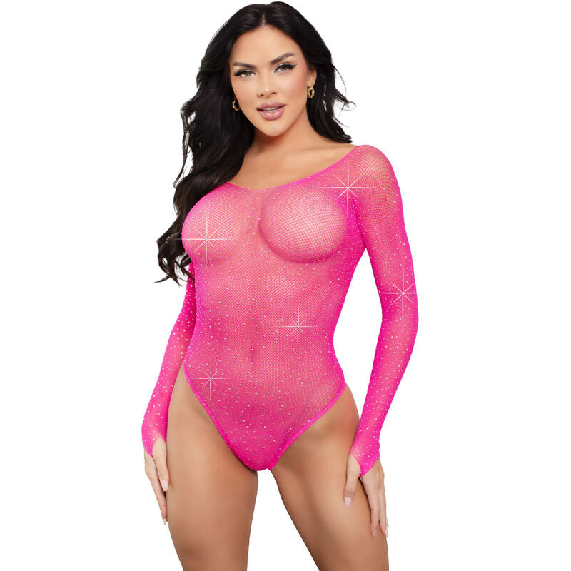 LEG AVENUE TEDDIES Body À Manches Longues Cristallisé Fuchsia - Aura Intime