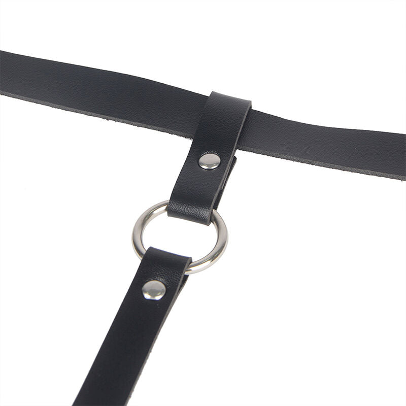 SUBBLIME FETISH Harnais Jambe Chaîne Cuir Noir Taille Unique — accessoires inclus