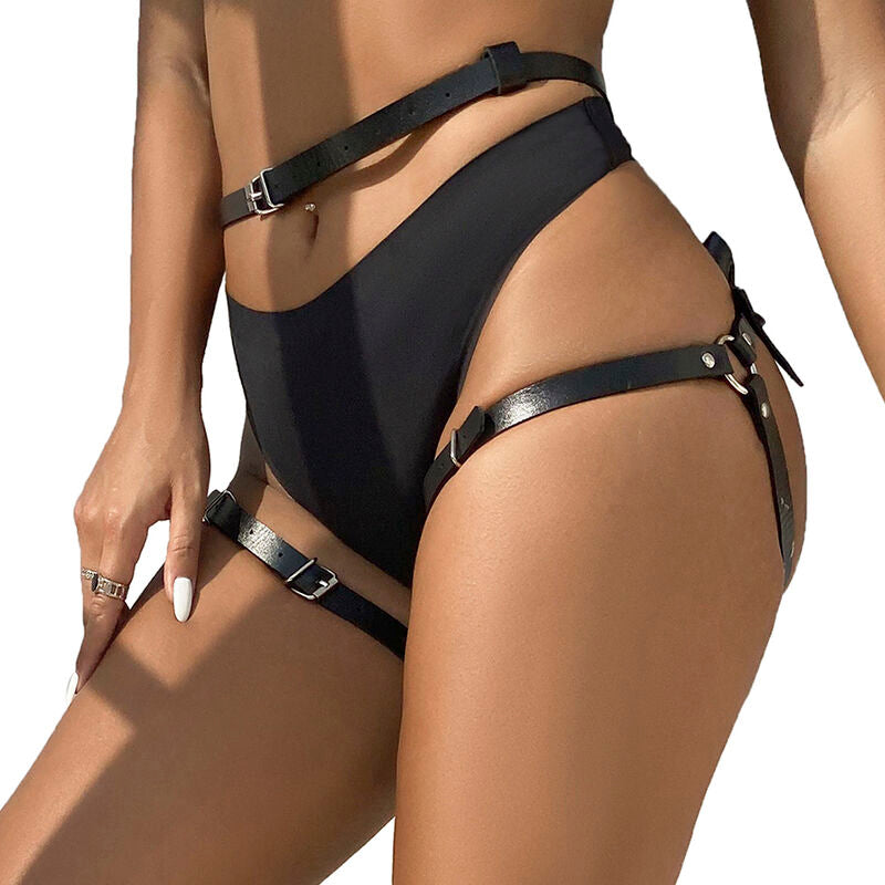SUBBLIME FETISH Harnais Taille Jambes Cuir Noir Taille Unique — vue détaillée