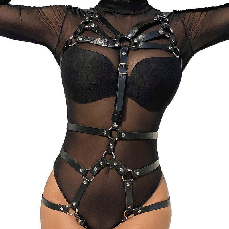 SUBBLIME FETISH Harnais Corps Sangles Ajustables Cuir Noir Taille Unique - Aura Intime