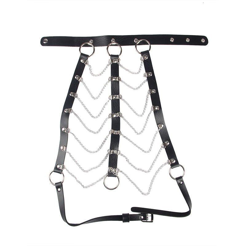 SUBBLIME FETISH Harnais Poitrine Chaîne S Cuir Noir Taille Unique — vue arrière