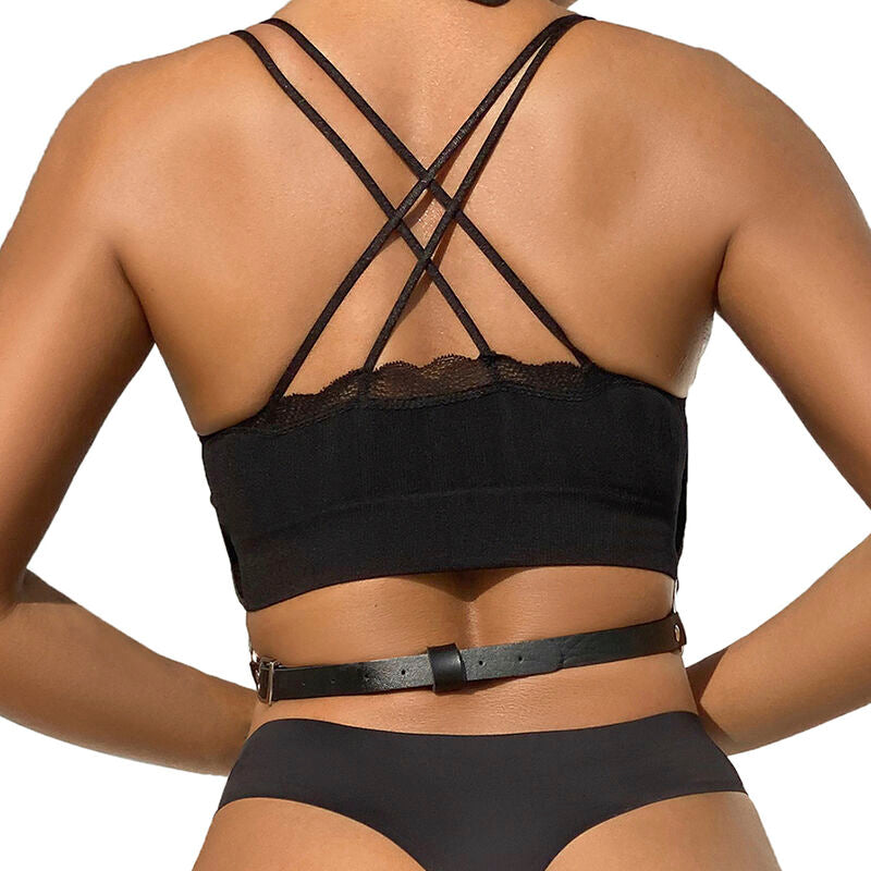 SUBBLIME FETISH Harnais Poitrine Chaîne S Cuir Noir Taille Unique — vue alternative
