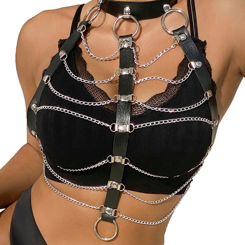 SUBBLIME FETISH Harnais Poitrine Chaîne S Cuir Noir Taille Unique - Aura Intime