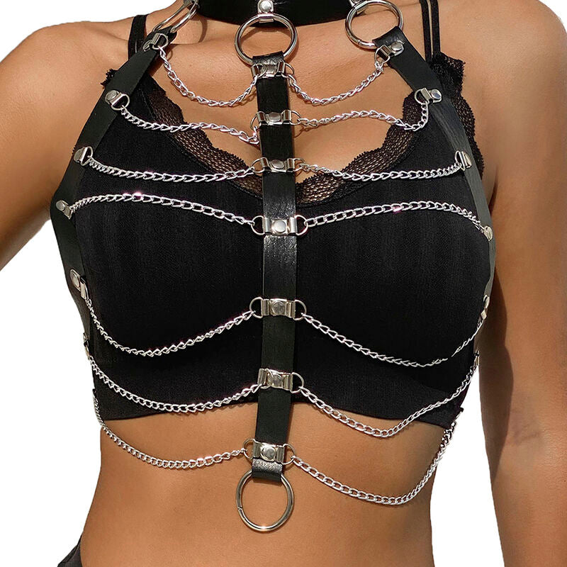 SUBBLIME FETISH Harnais Poitrine Chaîne S Cuir Noir Taille Unique — vue détaillée