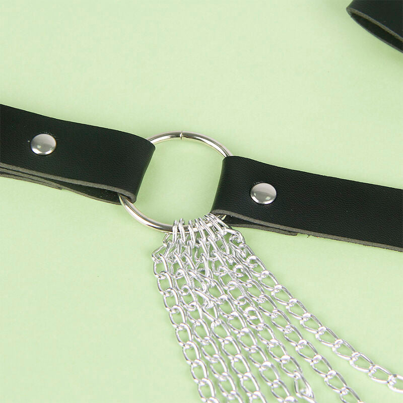 SUBBLIME FETISH Chaîne Cuir Ceinture Noire Taille Unique — accessoires inclus