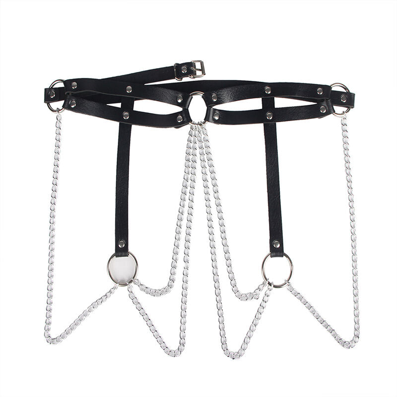 SUBBLIME FETISH Chaine Bague Cuir Ceinture Noir Taille Unique — vue arrière