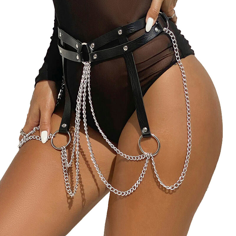 SUBBLIME FETISH Chaine Bague Cuir Ceinture Noir Taille Unique — vue détaillée