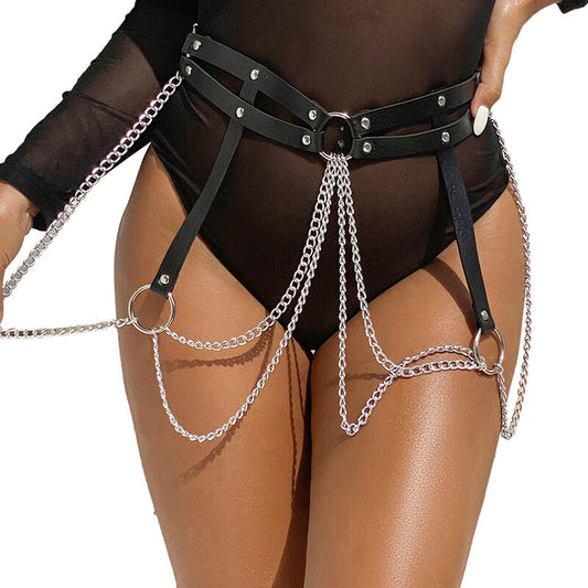 SUBBLIME FETISH Chaine Bague Cuir Ceinture Noir Taille Unique - Aura Intime