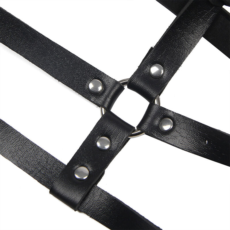 SUBBLIME FETISH Harnais Poitrine Anneau Cuir Noir Taille Unique — accessoires inclus