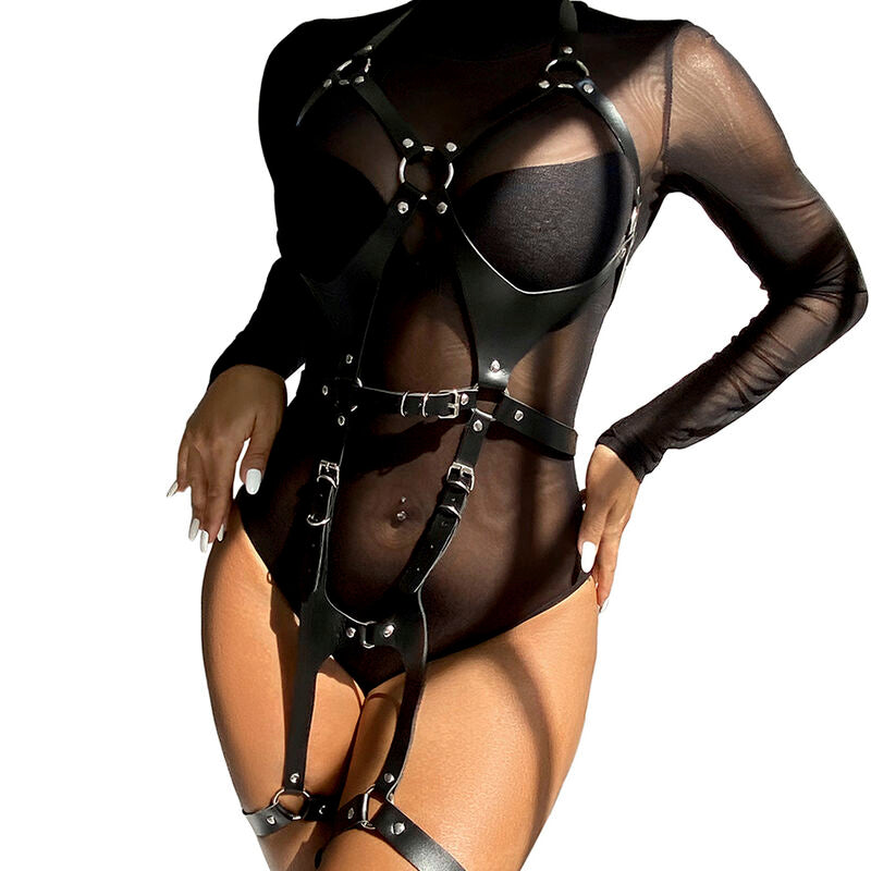 SUBBLIME FETISH Harnais Complet Boucles Cuir Noir Taille Unique — vue détaillée