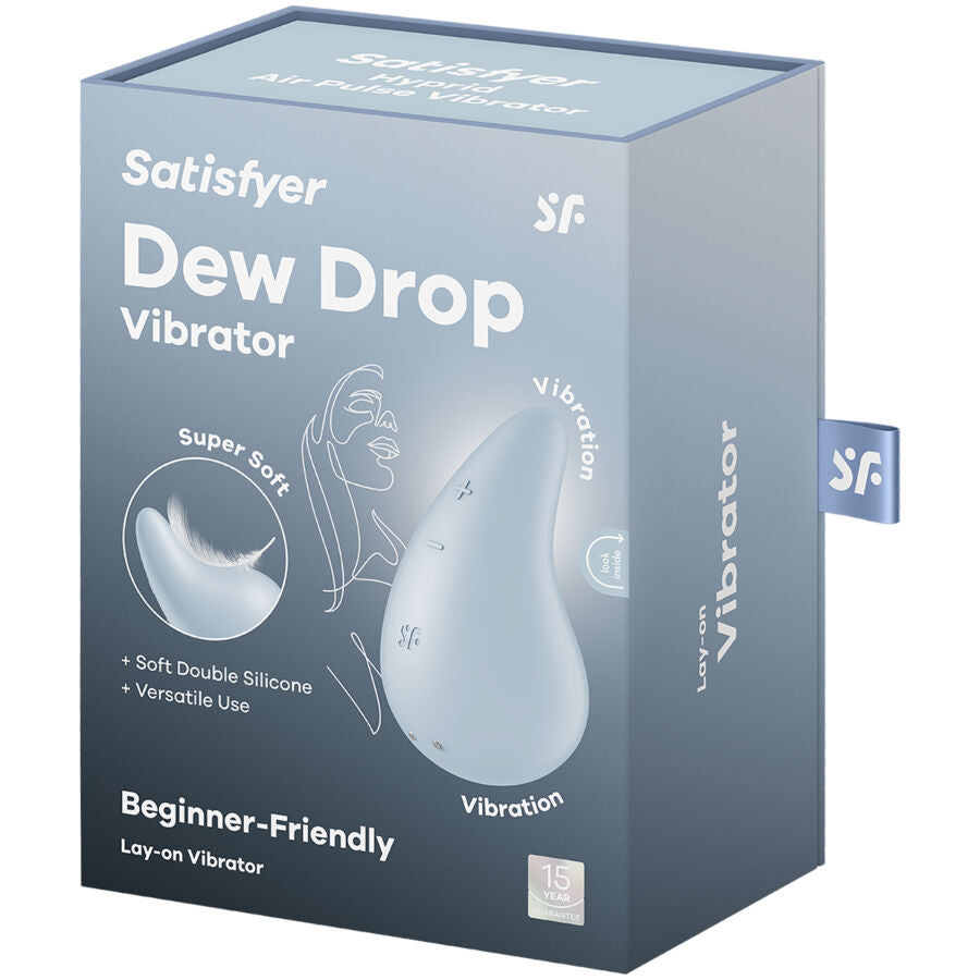 SATISFYER LAYONS Vibrateur Dew Drop Lay-On Bleu — accessoires inclus