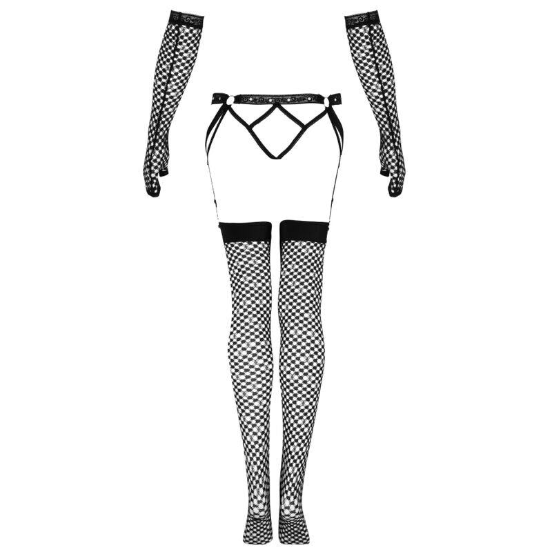 LIVCO CORSETTI SETS Ensemble Nemalia Jarretière + Bas + Gants Noir — accessoires inclus