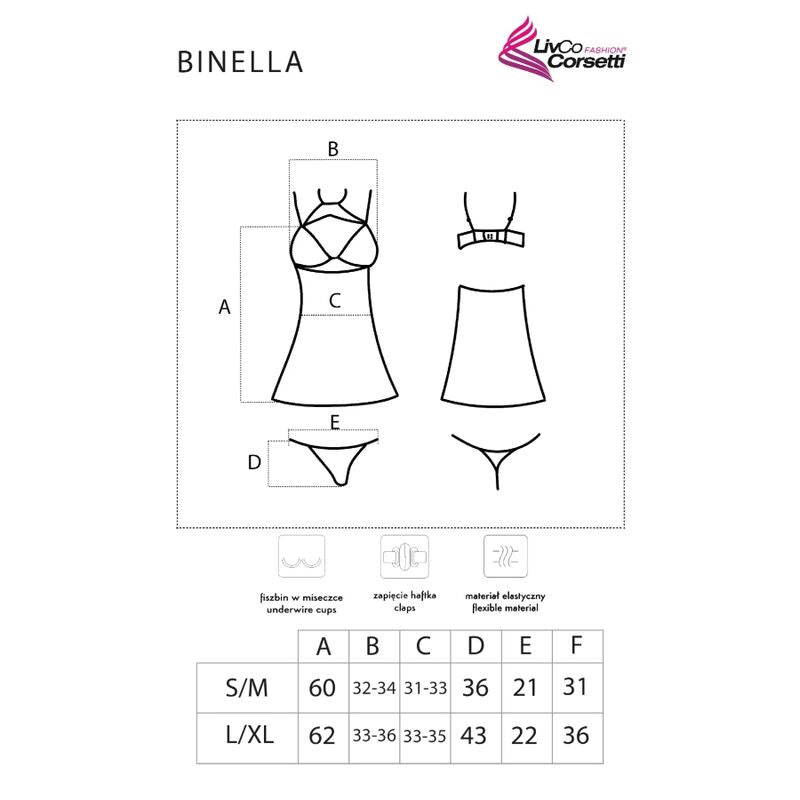 LIVCO CORSETTI SETS Ensemble Binella Babydoll + Thong Noir — accessoires inclus