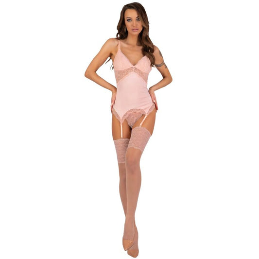 LIVCO CORSETTI SETS Ensemble Persinne Pêche Corset + Culotte + Bas - Aura Intime
