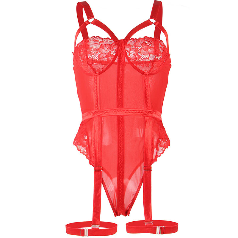SUBBLIME BODIES Teddy Jarretière Détail Poitrine Rouge S/M — accessoires inclus