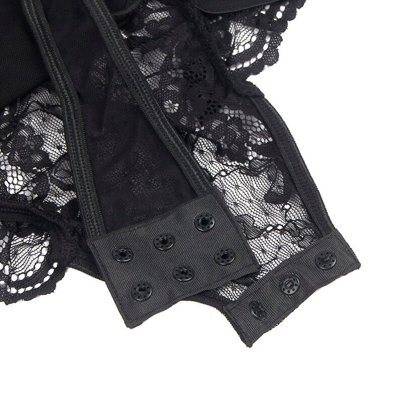 SUBBLIME BODIES Teddy Jarretière Détail Dentelle Bandes Noir S/M — accessoires inclus