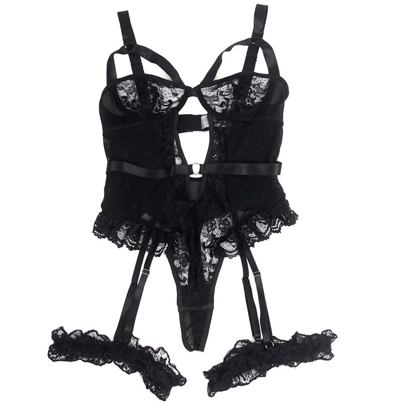 SUBBLIME BODIES Teddy Jarretière Détail Dentelle Bandes Noir S/M — vue arrière