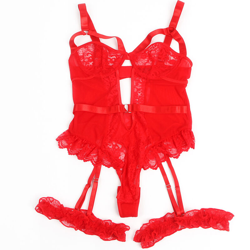 SUBBLIME BODIES Teddy Jarretière Détail Dentelle Bandes Rouge L/Xl — vue alternative
