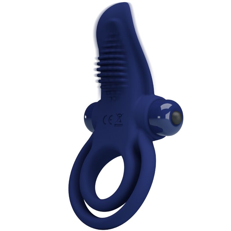 PRETTY LOVE MALE BRONSON BAGUE DOUBLE VIBRATION BLEU — accessoires inclus