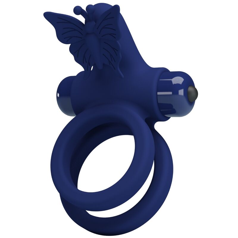 PRETTY LOVE MALE JAMELE DOUBLE ANNEAU VIBRATION & STIMULATEUR PAPILLON BLEU - Aura Intime