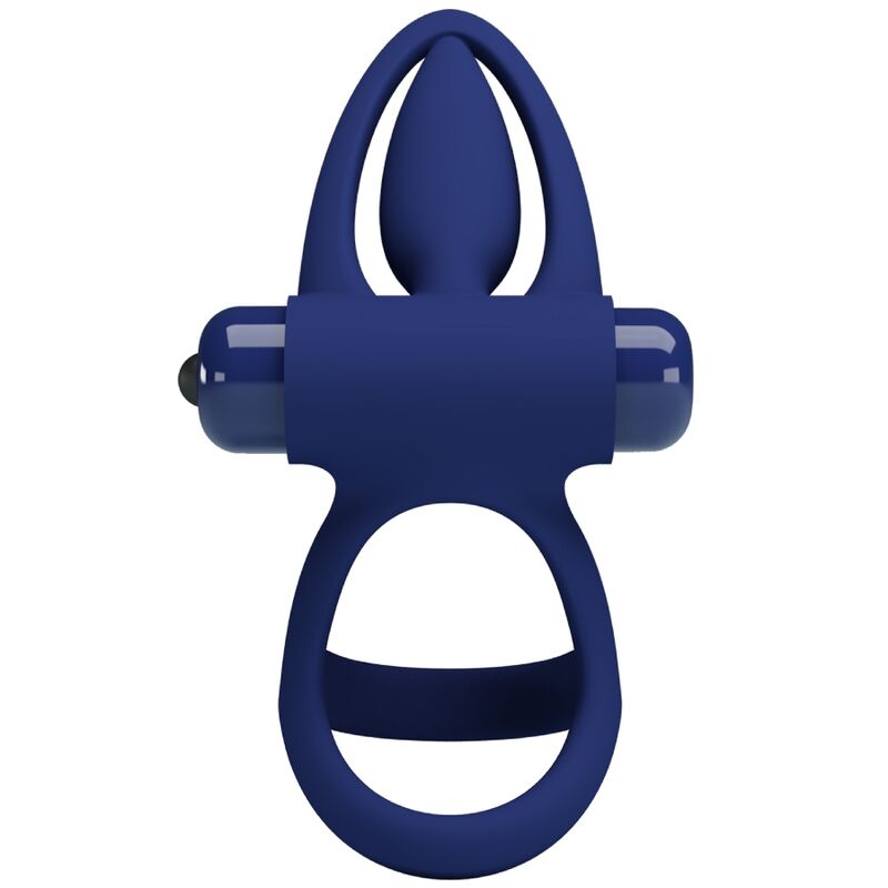 PRETTY LOVE MALE MAT DOUBLE ANNEAU VIBRATION & STIMULATEUR BLEU — vue arrière