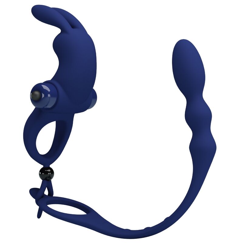 PRETTY LOVE MALE AYAD ANNEAU VIBRATEUR LAPIN PLUG BLEU - Aura Intime