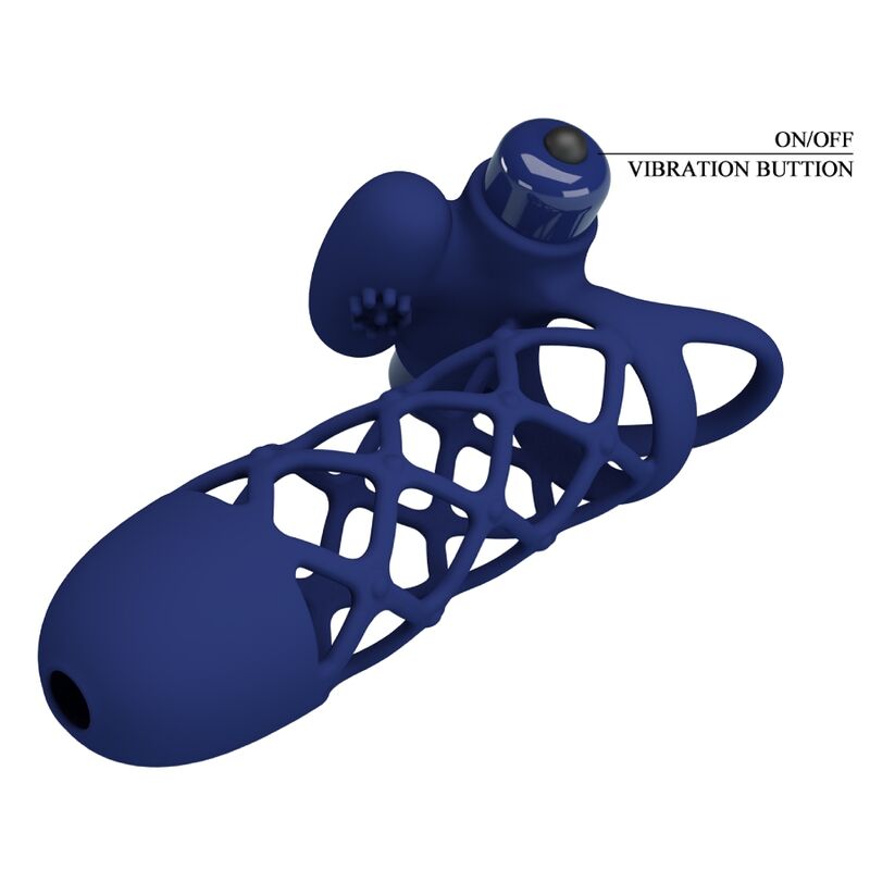 PRETTY LOVE MALE GIANN ANNEAU VIBRATEUR GAINE SILICONE BLEU — accessoires inclus