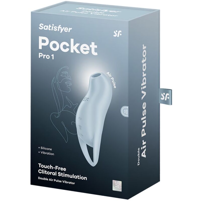 SATISFYER AIR PULSE Pocket Pro 1 Stimulateur Clitoris Bleu Clair — accessoires inclus
