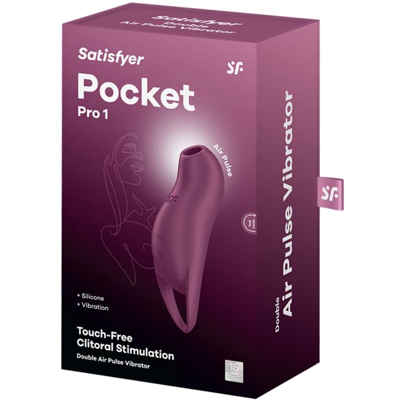 SATISFYER AIR PULSE Pocket Pro 1 Stimulateur Clitoris Grenat — accessoires inclus