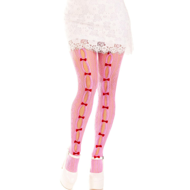 LEG AVENUE HOSIERY Bas Ouvertures Coeur & Noeuds Rose - Aura Intime