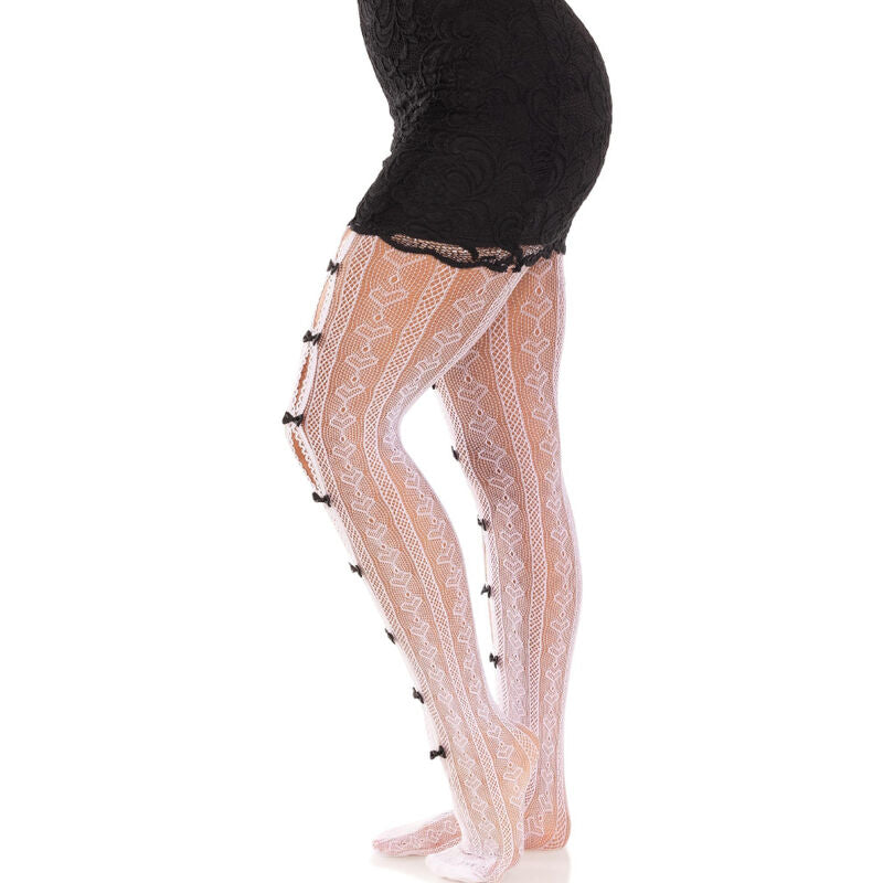 LEG AVENUE HOSIERY Bas Ouvertures Coeur & Noeuds Blancs — vue alternative