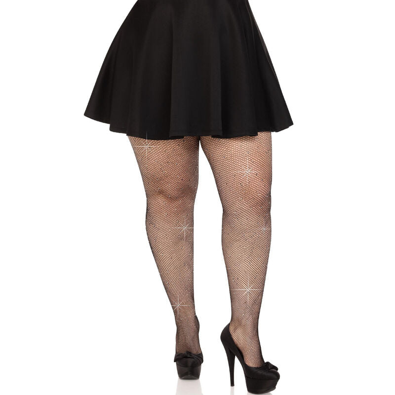 LEG AVENUE HOSIERY Bas Maille Cristallisée Noir Grande Taille - Aura Intime