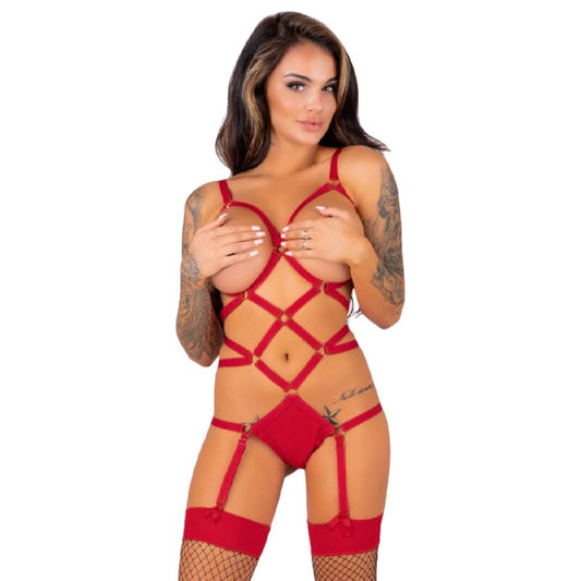 LIVCO CORSETTI SETS Thiara Lc 20213 Ensemble Corps + Bas Rouge S/M - Aura Intime