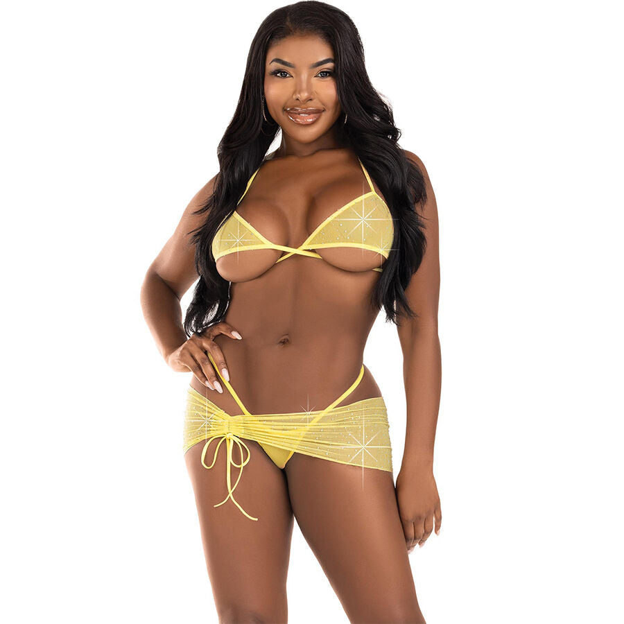 LEG AVENUE SETS Ensemble Trois Pièces Diamants Jaune M/L - Aura Intime